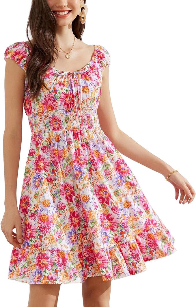 Floral Dress 2024 Summer Cap Sleeve